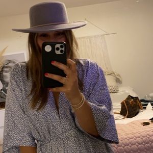 Grey felt flat brim hat